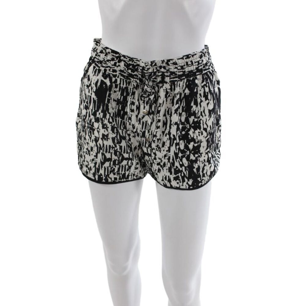 Intermix Women Paperbag Black Geometric Silk Drawstring Shorts Size PP